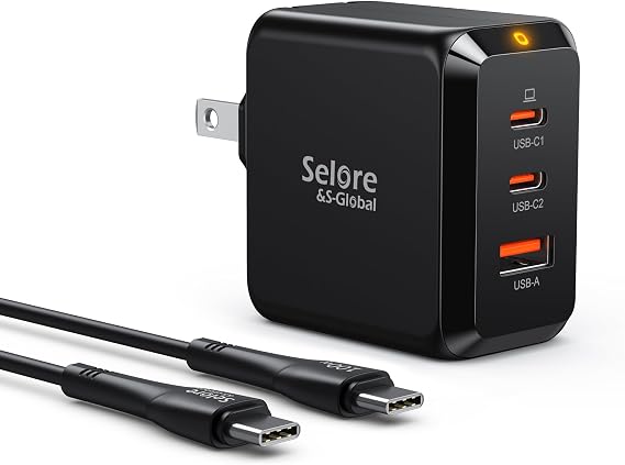 USB C Charger Block, SELORE 67W Fast Charging Adapter, 3-Port GaN Foldable USB-C Wall Charger for MacBook Pro/Air, iPad Pro, Galaxy S25/S24/S23, iPhone 17/16/15/14/13/12/Pro Max/XS, Dell XPS, Laptop
