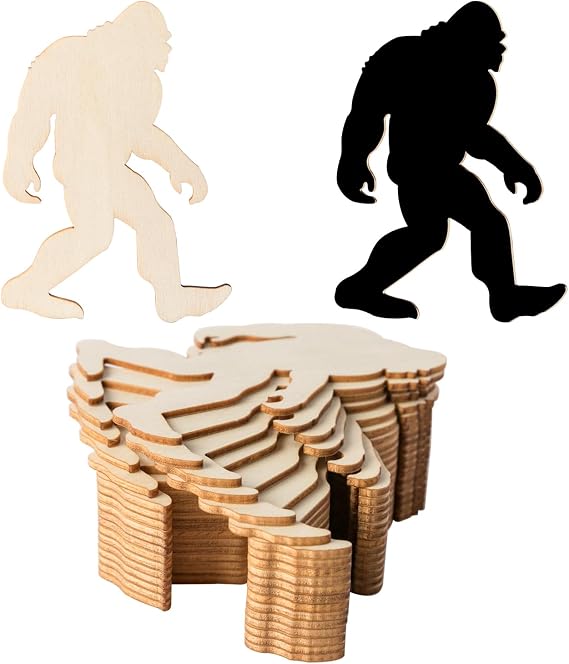 Bigfoot Sasquatch Shaped Wood Wall Art Unfinished Ornaments for Door Hanger Decor Halloween Christmas Wedding Birthday Party Thanksgiving Day Decoration 20Pcs.