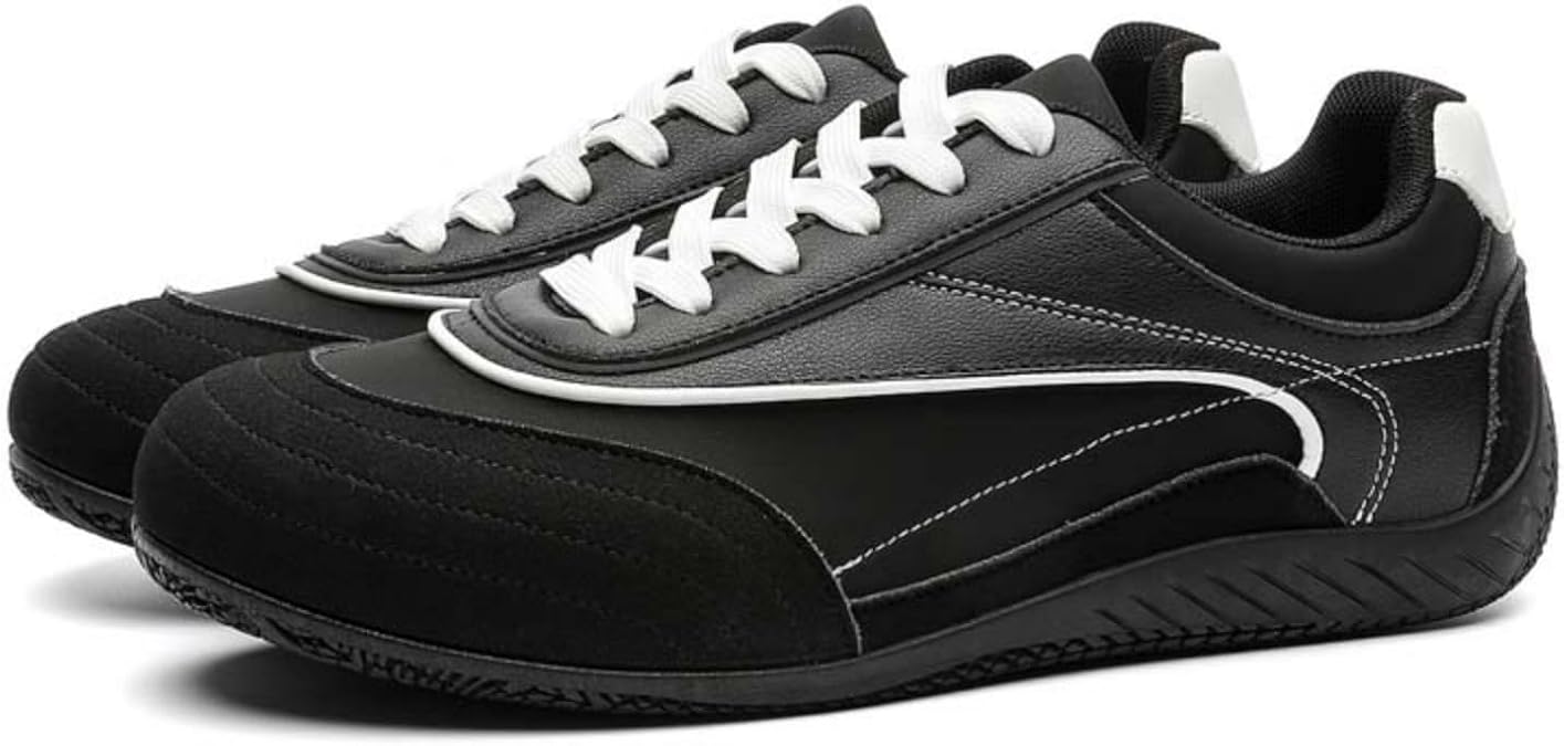 Men's Suede Synthetic Leather Lace Up Casual Sneakers Lightweight Comfortable Non Slip Flat Heel Walking Shoes for Daily Work Street Style Casual Activities