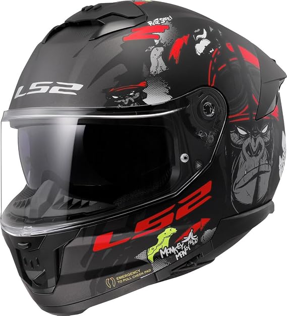 LS2 FF808 Stream II Angry Monkey Helmet, black matt/red, L (59/60)
