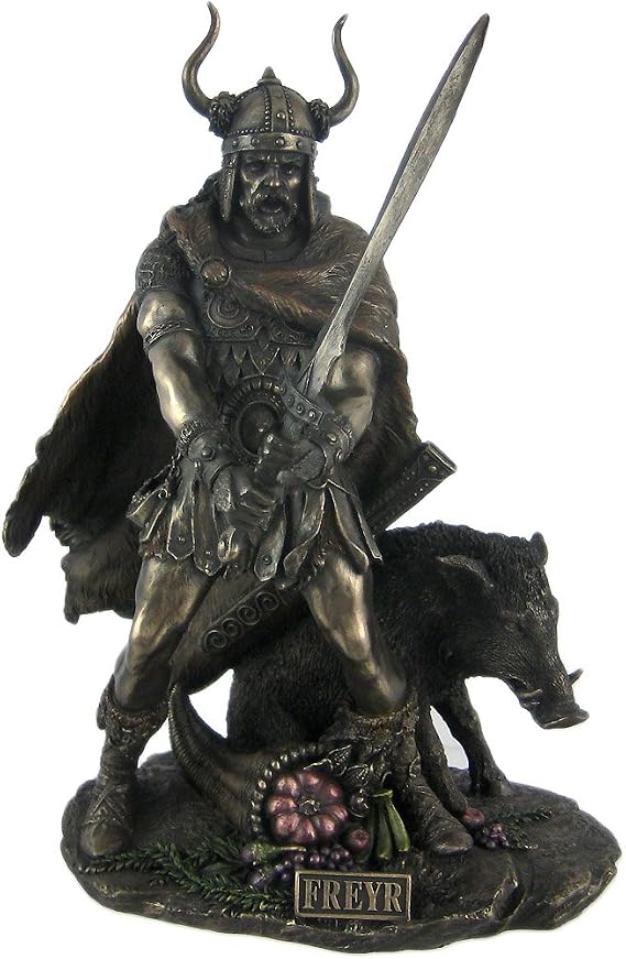 Norse God Freyr Bronzed Finish Statue Pagan Fertility