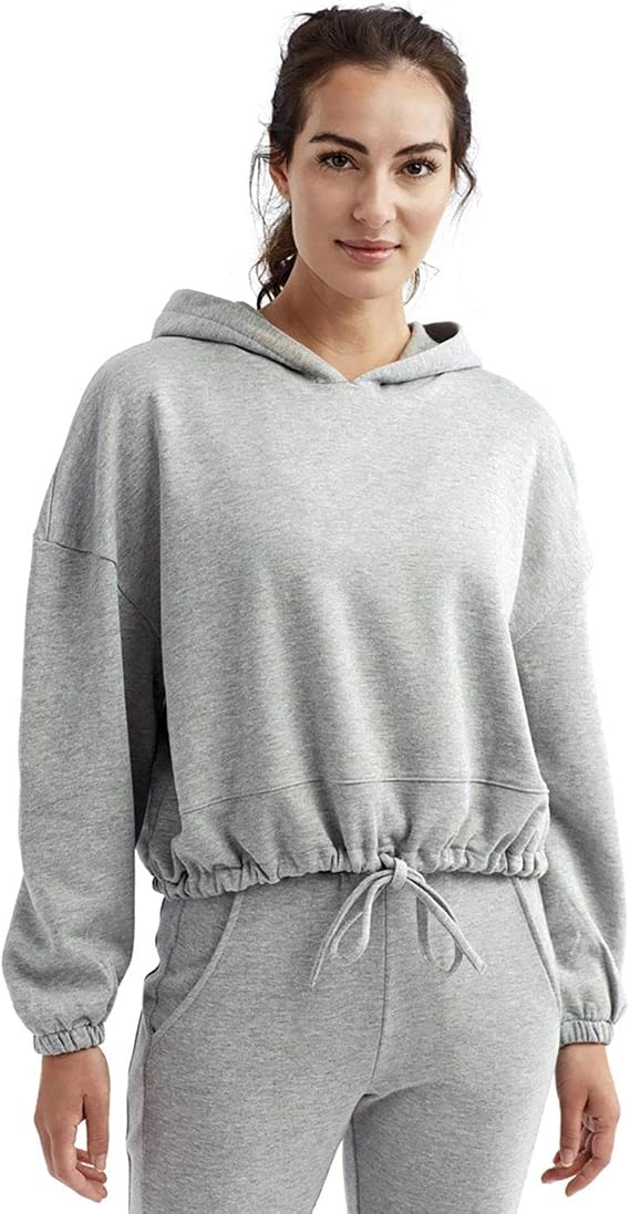Ladies' Maria Cropped Oversized Hoodie - HEATHER GREY - S/M