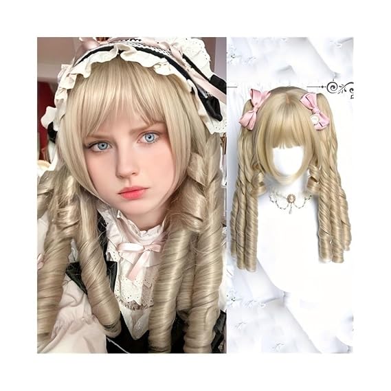 Ponytail, Gold Beige Elegant Vintage Roman Roll Ponytail Women Lolita Tiger Mouth Clip Wig Long Curly Hair