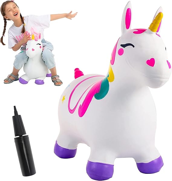 JOYIN Bouncy Unicorn Horse, Kids Ride On Bouncer, Kid Girl Bouncing Animal Hopper, Inflatable Hopping Toy for Birthday Gift, 18 Months 2 3 4 5 Year Old Boys Girls