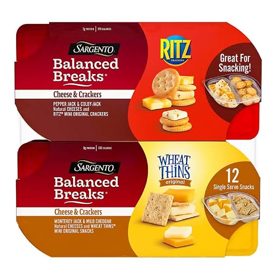 Sargento Balanced Breaks Cheese and Crackers, 12 pk. - 6 Pack Pepper jack and 6 Pack Colby-jack natural cheeses and Ritz mini crackers