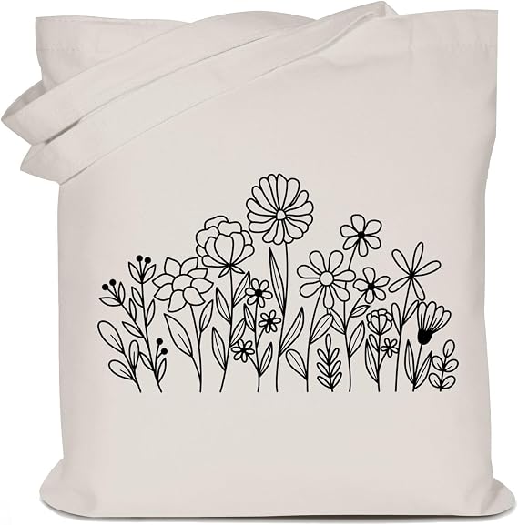 Wildflower Canvas Tote Bag for Women Aesthetic Floral Graphic Shoulder Handbag Reusable Grocery Shopping Bag Girl Gift