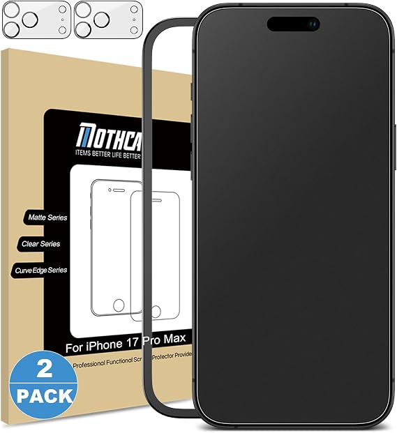 Mothca Matte Glass Screen Protector for iPhone 17 Pro Max, 2 + 2 Pack