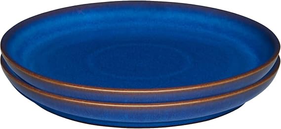Denby - Imperial Blue Medium Plates Set of 2 - Dishwasher Microwave Safe Crockery 21cm - Royal Blue Coupe Ceramic Stoneware Tableware - Chip & Crack Resistant Lunch Plates