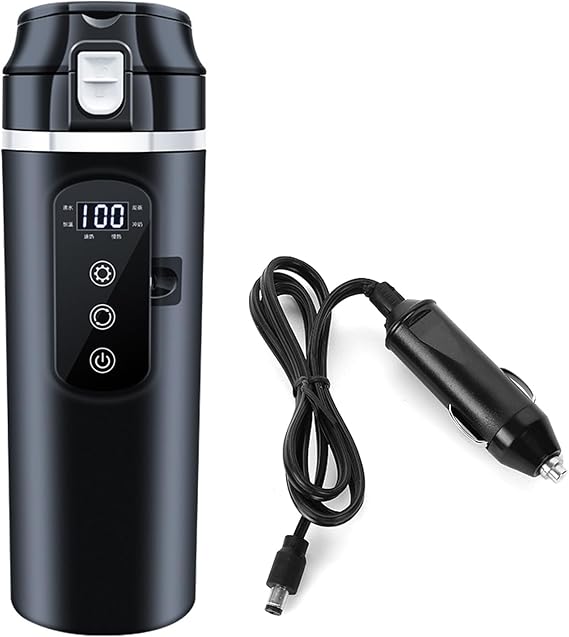12V 24V Car Heating Cup Car Heated 500ml Stainless Steel Travel Electric Coffee Cup 17oz Heating, 6100a black