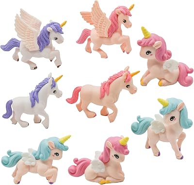 8Pcs Mini Flying Horse Unicorn Figurine Miniature Resin Unicorns Cake Toppers Fairy Garden Accessories for DIY Moss Landscape Dollhouse Birthday Party Decorations