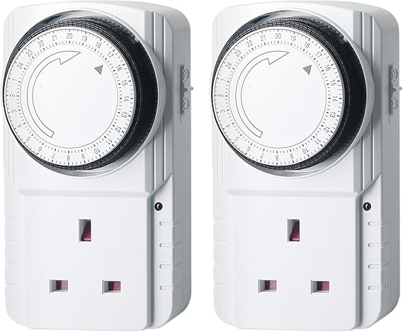 24 Hour Segment Mechanical Timer Switch, Indoor Timer Plug Socket UK for Lamps, Indoor Lights, Coffee Machine, Home Appliances, MAX Load. 13A 3200W, 2 Pack