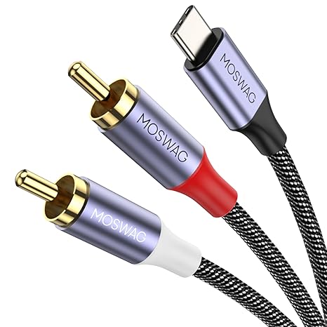 MOSWAG USB C to 2 RCA Audio Cable 9.84FT,2RCA to USB C Cord,Type-C to RCA | Y RCA Splitter Stereo Audio for Home Theater Amplifier TV Speaker Hi-Fi DVD,Compatible with iPhone 16/15,Samsung Galaxy,Pixel