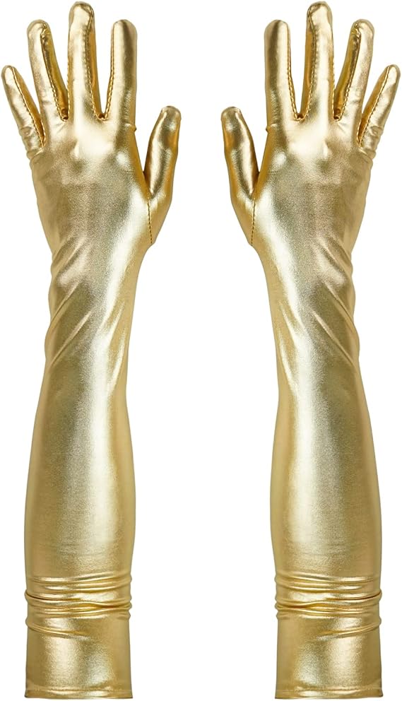 Luwint 21'' Extra Long Over Elbow Faux Patent Leather Wet Look Costume Gloves for Cosplay Wedding Opera Party Dress