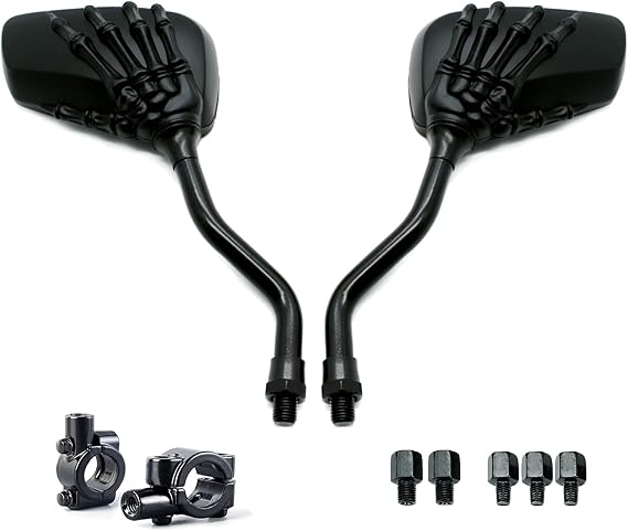 ATV Mirrors Universal 8mm 10mm Bolt 7/8 Inch Handle Bar Mount Clamp Ghost Hand Mirror Motorcycle Rear Skull View Mirror fit Honda Scooter Kawasaki Cruiser Suzuki Victory and More (Black)