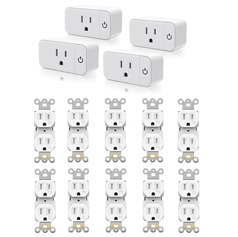 4pcs Smart Plug Mini Bundle with 15A 10pcs Duplex Receptacle Electrical Outlet