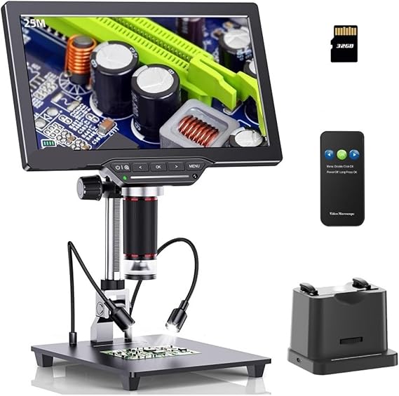 DM202 Max Digital Microscope 1300x, HDM/I Microscope Camera 25MP 10" LCD IPS Screen Video Soldering Microscopio Magnifier