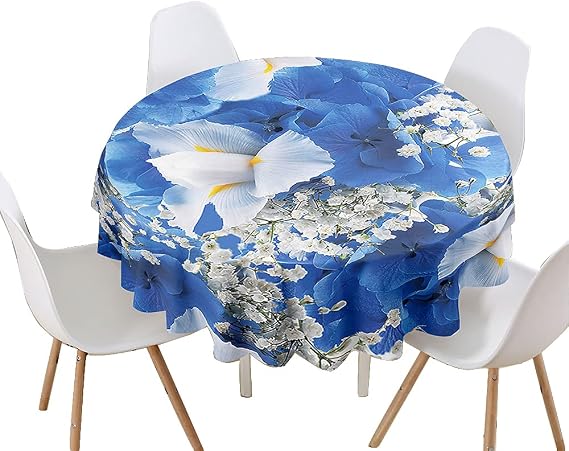 Round Table Cloth Waterproof Dust-Proof Tablecloths, Treer 3D Polyester Wipeable Circular Table Cover Flower Printing Table Protector for Kitchen Dining Room Party Indoor Outdoor (Iris,100cm)