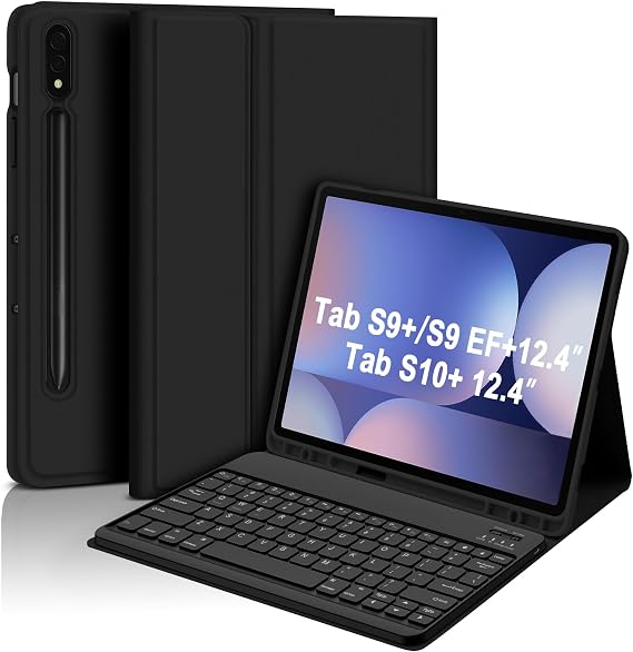 GOKOCO for Samsung Galaxy Tab S10+/S9 +/S9 FE+ 12.4 inch Keyboard Case with S Pen Holder,S10 Plus/S9 Plus/S9 FE Plus Detachable Wireless Bluetooth Keyboard with Auto Sleep/Weak-Black