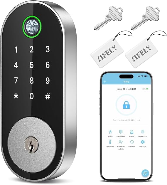 Fingerprint Smart Deadbolt with Keypad Keyless Entry Lock for Home, Apartment, Office, Airbnb, Rental, Kids & Seniors, App & Code Access, Auto-Lock, Easy DIY Install, Compatible with Alexa & Google