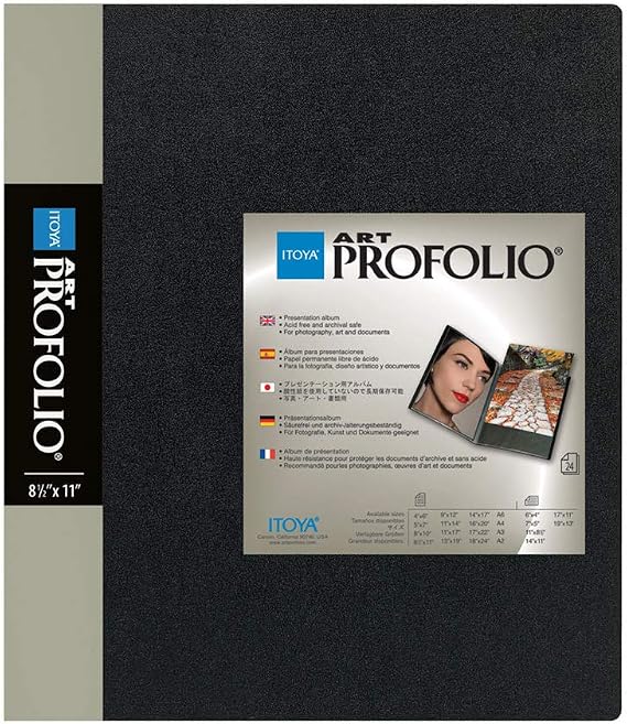 Itoya Original Art ProFolio 8.5x11 Black Art Portfolio Binder with Plastic Sleeves with 12 Pages - Portfolio Folder for Artwork with Clear Sheet Protectors - Presentation Book for Art Display
