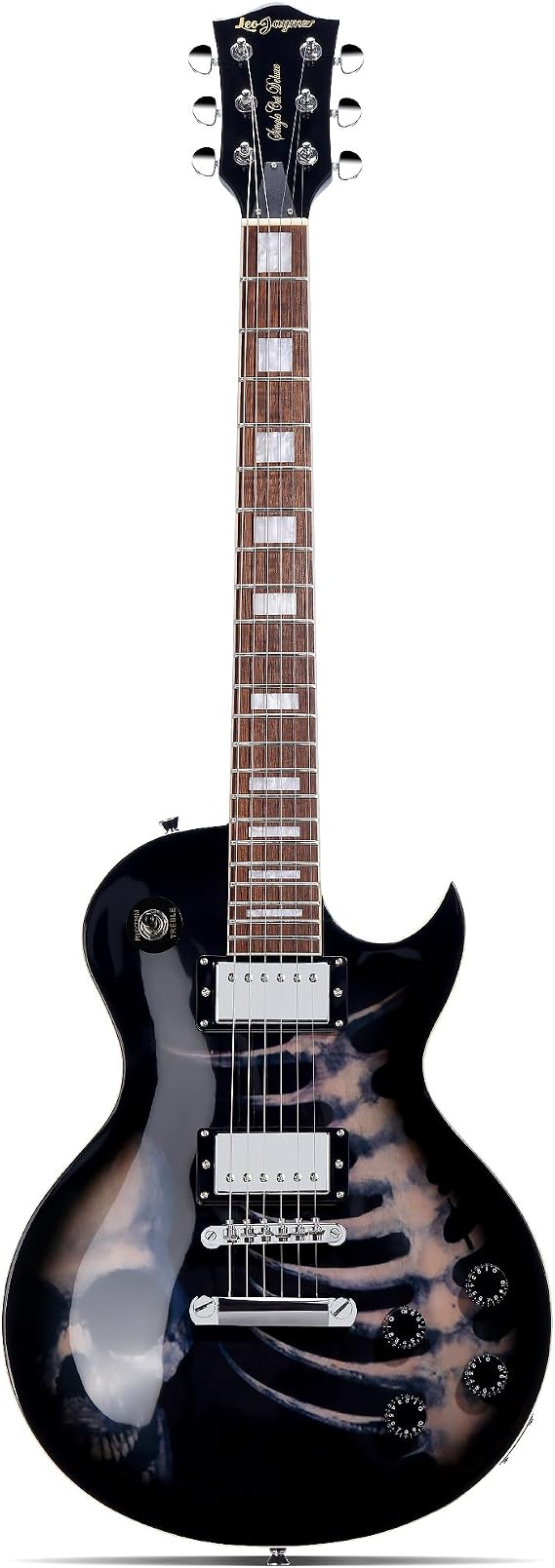 Leo Jaymz SC Series Electric Guitar Mahogany Body, Laurel Fingerboard, Dual Humbuckers, Tune-O-Matic Bridge, C Neck, 18:1 Tuners (Skull)
