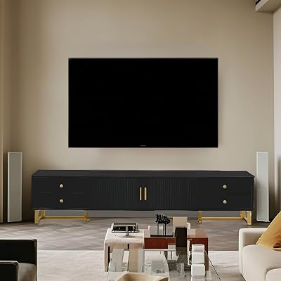 Muelartique TV Stand for 65 Inch TV, Entertainment Center TV Media Console Table, Modern TV Stand with Storage, TV Console Cabinet Furniture for Living Room Black
