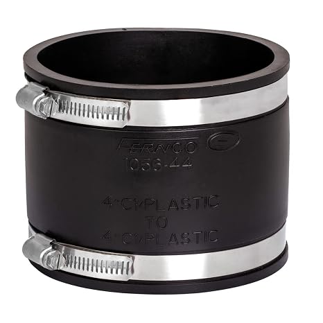 FERNCO 1056-44 4" PVC Flexible Pipe Coupling with CLAMP 4" Long, Pipe X, PKG Qty=1), Stainless Steel CLAMP (MOQ=1