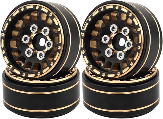 1.0 Brass Beadlock Wheel Rims 4PCS Wheels for All 1/24 Scale FCX24 Axial SCX24 Deadbolt C10 Gladiator 1/18 TRX4M RC Crawler Car Upgrades Parts (Pattern J)