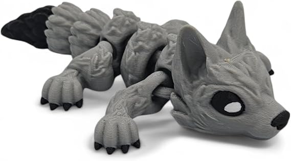 Wolf Pup Articulating Figurine 3D Printed Desk Fidget Collectible Posable Model Stress Anxiety ADHD Relief Movable Joints Animal Display Gift (Grey)