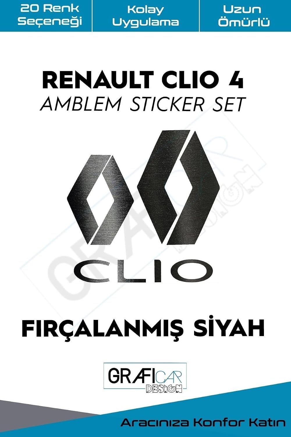 4 Emblem Coating Sticker Set Compatible with Graficar Design Renault Clio, Brushed Smoked