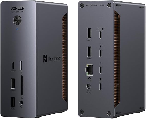 UGREEN Maxidok Thunderbolt 5 Docking Station, Triple 4K@60Hz, 4xTBT5 Port | 3x10Gbps USB-A&C, 2x5G USB-A, 140W PD, Single 8K/Dual 6K, 2.5GbE, SD/TF 312MB/s, 3.5mm Audio, Include US/EU/UK Power Adapter