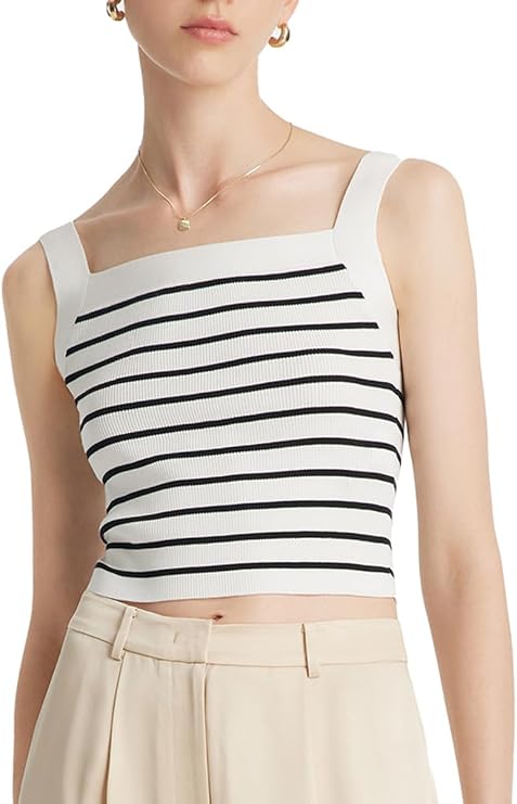 GOELIA Women's Ribbed Sweater Tank Top Business Casual Slim Fitted Striped Knitted Tops