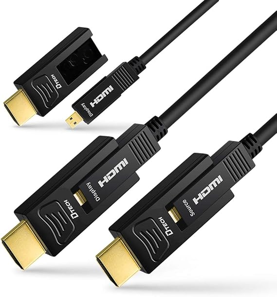 DTECH 25 Feet Fiber Optic HDMI Cable 4K 60Hz YUV 444 18Gbps Ultra HD with Dual Connector Micro to Standard HDMI Cord for TV Projector Computer Monitor (8 Meters)