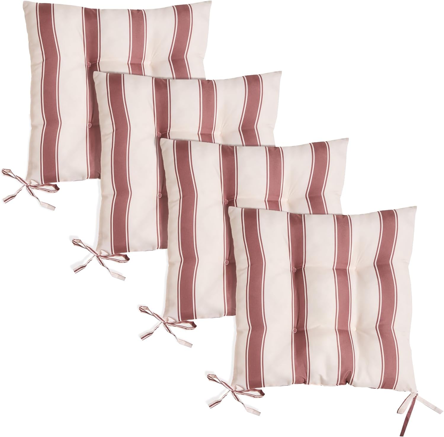 OHS 4 Pack Seat Pads Garden Chair Cushions Stripe, Soft Comfy Indoor Outdoor Seat Cushions with Ties for Garden Furniture Bistro Chairs Kitchen Dining Chair Cushions, Chocolate/Cream - 40 x 40cm