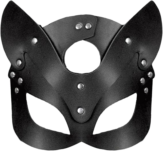 Cat Women Leather Mask,Half Face Masquerade Eyemask for Halloween,Cosplay,Venetian Carnival,Mardi Gras,and Party Costume Accessories