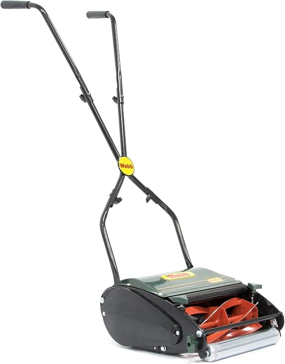 Webb WEH12R Manual Hand Push Cylinder Lawnmower with Roller, Adjustable Cutting Heights, 30cm Cutting Width and 18L Collection Bag -