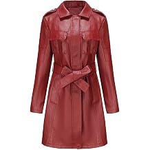 Comfortable Soft Warm Women's Leather Jacket Classic Long Windbreaker Autumn Winter Coat with Loose Belt Zipper Cuffs