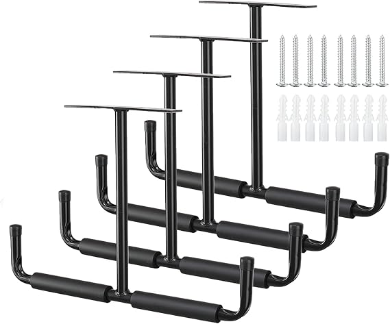 HOME RIGHT Overhead Garage Storage Hooks, Heavy Duty Double Ceiling Rack, 16.5 Utility Shed Hangers, Great for Pipe, Lumber, Ladder, Fishing Rod and Ski Board(4Pcs, Black)