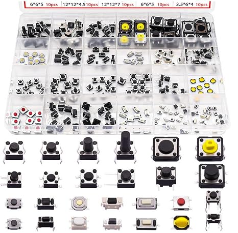 240 Pack Micro Momentary Tactile Push Button Switch 24 Value Micro Switch Momentary Switch Tact Assortment Kit with Detail Sheet