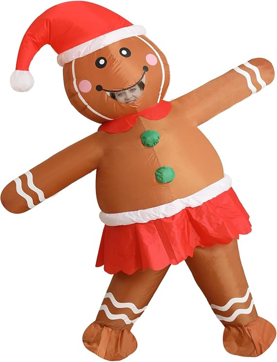 Gingerbread Man Adult Inflatable Christmas Costume, Funny Blow Up Inflatable Xmas Character Cosplay Party Suit