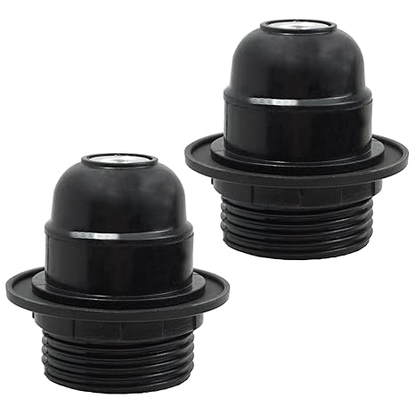 2Pcs Edison Screw E27 Lamp Holder,E27 Lampholder in Black Bakelite with Shade Ring and 10mm Threaded Entry for Table Light Fittings, Black Ceiling Light Fitting or Pendant Light Fitting