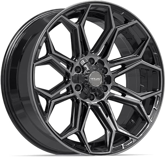 Wheels 4P83 22 Inch Rim Fits 6x135 & 6x139.7 22x9 Gloss Black Brushed with Tinted Clear (1)