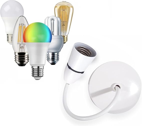 LORD C Ceiling Pendant E27 100W Heavy Duty Light Bulb Holder Light Fitting Set 6”(150mm) Lamp Hanging Light for Living Dining Room Bedroom Kitchen Supplies Home 1PC ((White) [Energy Class A+++]