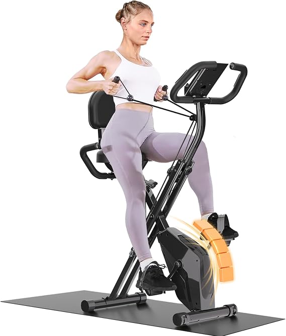 Dskeuzeew Foldable Exercise Bike, 8 Resistance Levels with Heart Rate Sensors, Adjustable Fitness Bike with LCD Monitor - Stationary Indoor Cycling Bicycle for Home Workout (Black)