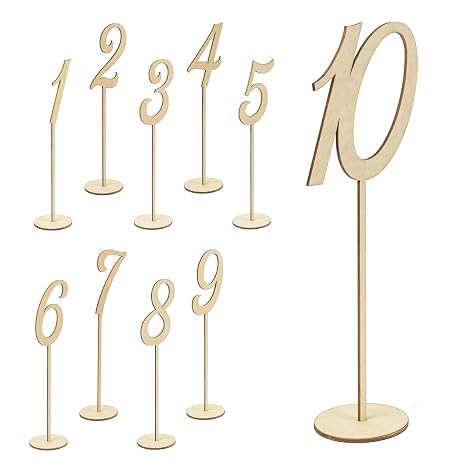 Becho 1-10 Wedding Table Numbers 9" Tall Wooden Table Numbers Tabletop Signs for Wedding, Party, Home Decoration, Rustic Receptions, Banquets, Cafes, Restaurants, Hotels.