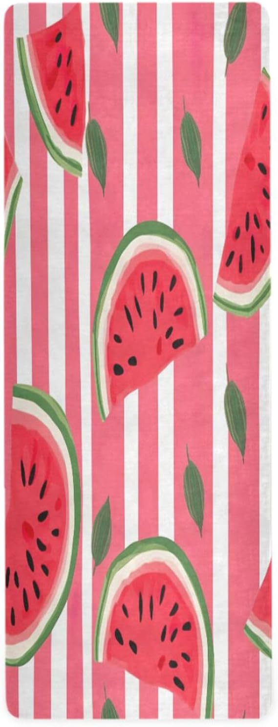 Watermelon Leaves Yoga Mat,Non Slip Exercise & Fitness Mat Folding Waterproof Yoga Mat for Yoga, Pilates, Stretching,71 x 26 Inch Come with Storage Bag