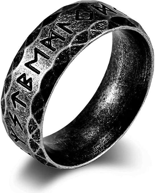 Viking Rings Stainless Steel Viking Runes Norse Nordic Ring Wedding Band for Men Women Jewelry Gifts