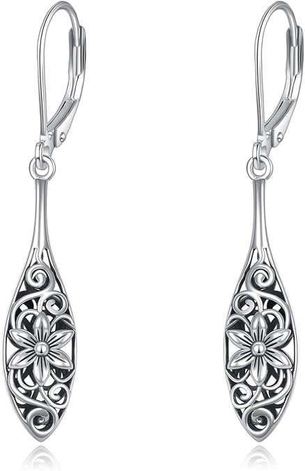 POPLYKE 925 Sterling Silver Evil Eyes Sunflower Cherry Blossom Greek Star Dangle Earrings Leverback Earrings for Women Birthday Hypoallergenic