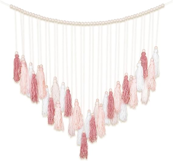 Luxbrand Large Macrame Wall Haning Boho Home Decor, Blush Pink Tassel Wall Decor Bohemian, Bedroom Living Room Girls Room Nursery Dorm Room Decoration Christmas Gift