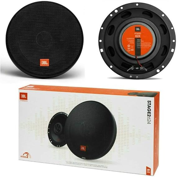 2 speakers 2-way coaxial compatible with JBL STAGE2 624 6.5" 16.50 cm 165 mm 40 watts rms 240 watts max impedance 4 ohm 91 db for cars black, per pair